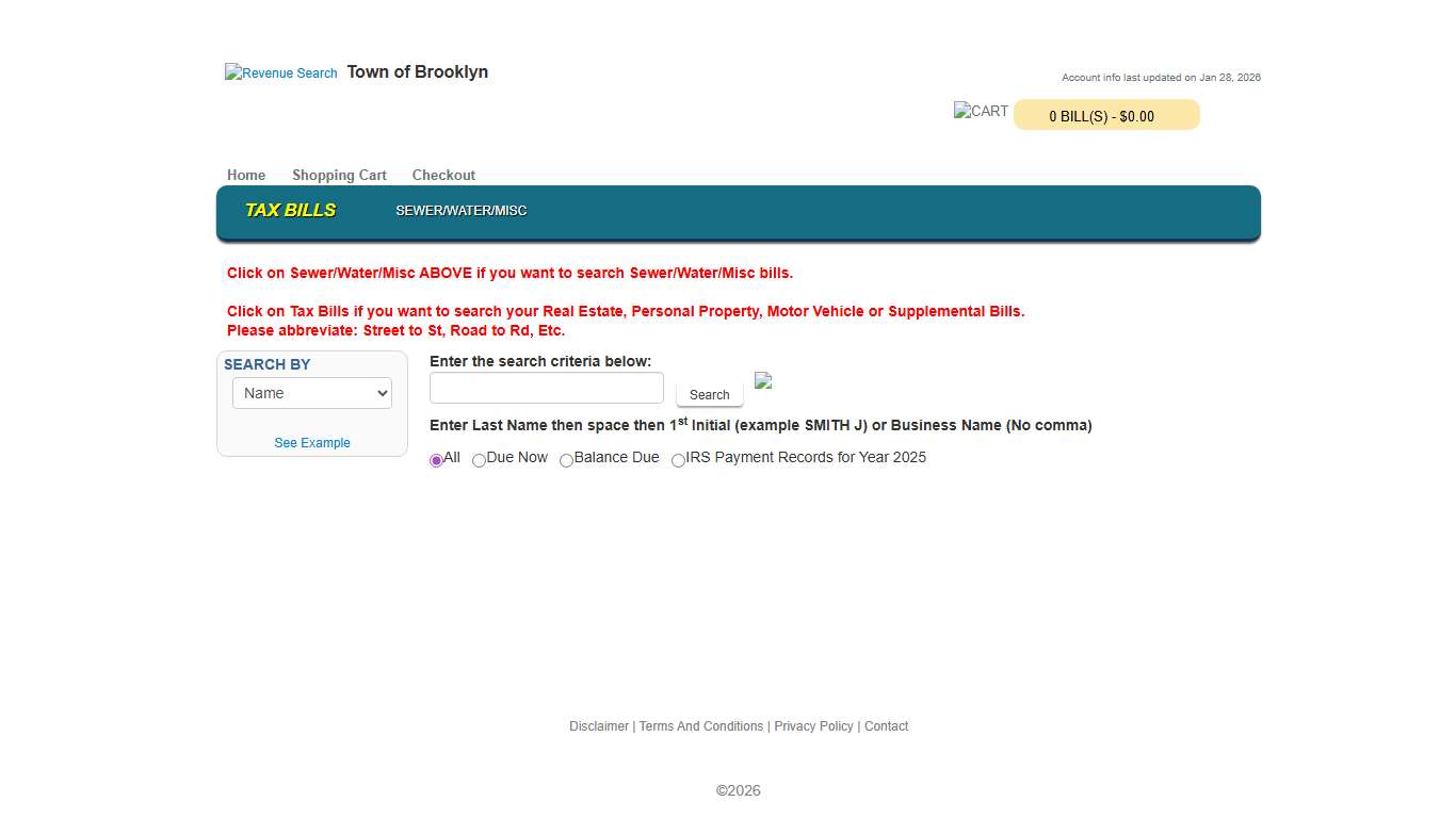 Town of Brooklyn - Tax Bills Search & Pay