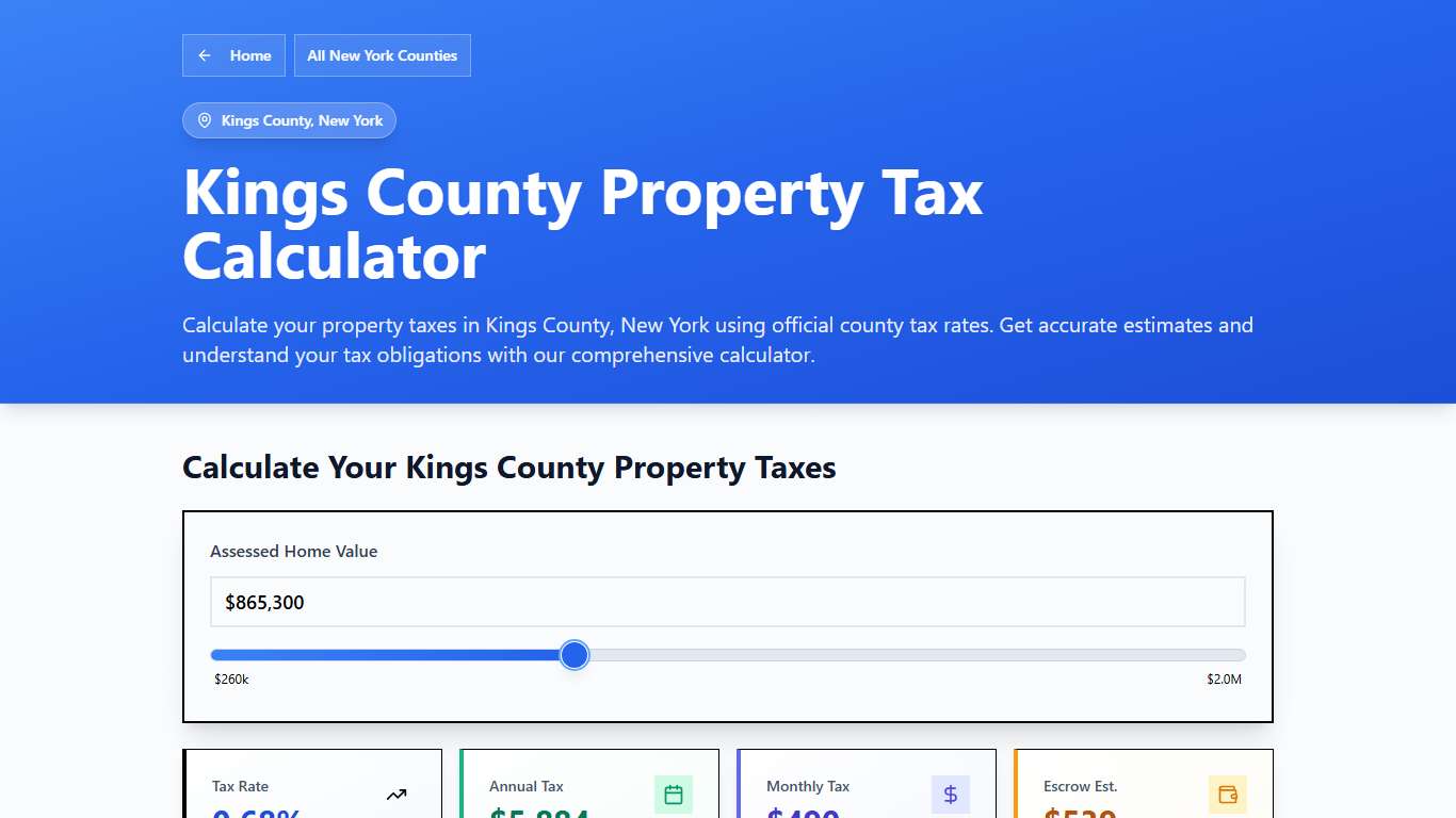 Kings County, NY Property Tax Calculator 2025-2026