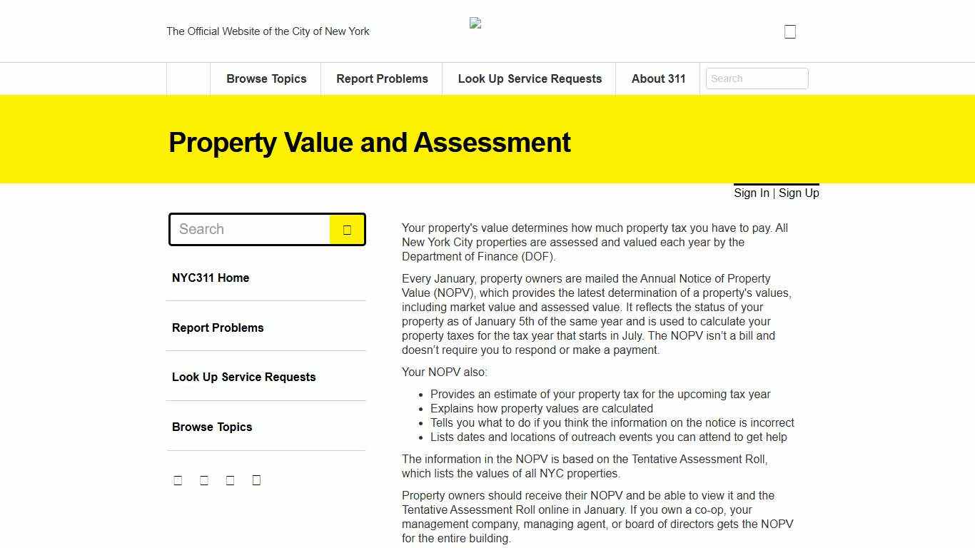 Property Value and Assessment · NYC311